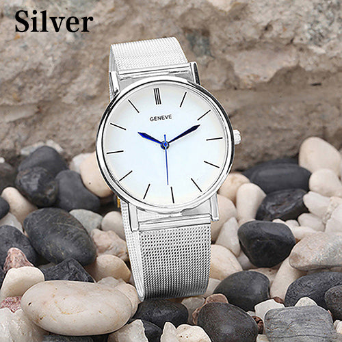 Women's Geneva Stainless Steel Mesh Band Analog Quartz Wrist Watch