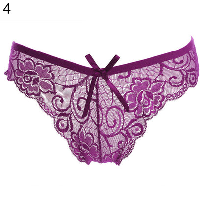 Women Sexy Lace See-through V-string Briefs Panties Thongs G-string