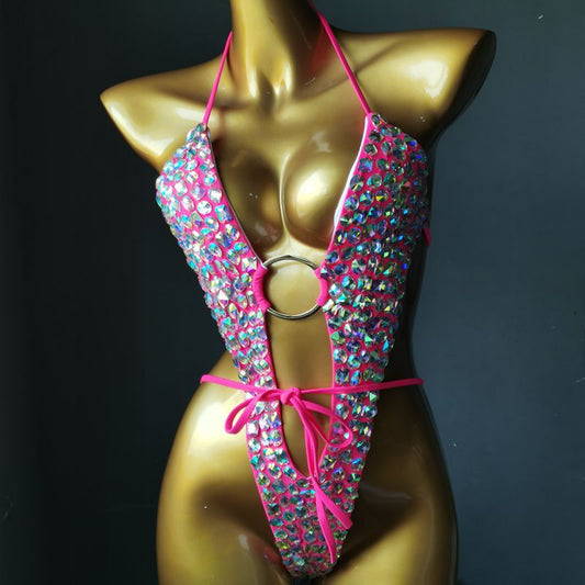 Bikini de traje de baño de discoteca con diamantes de alta gama para mujer