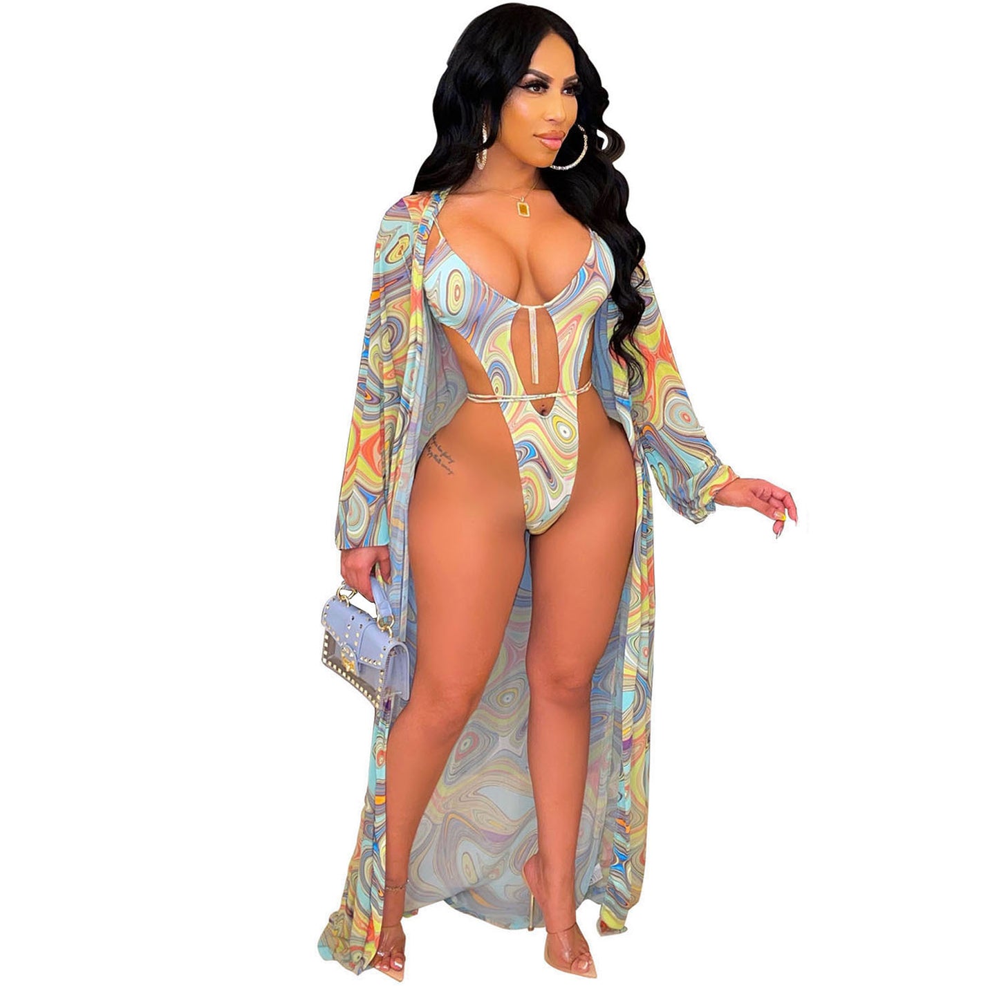 Women's Fashion Print Swimsuit Two Piece Set