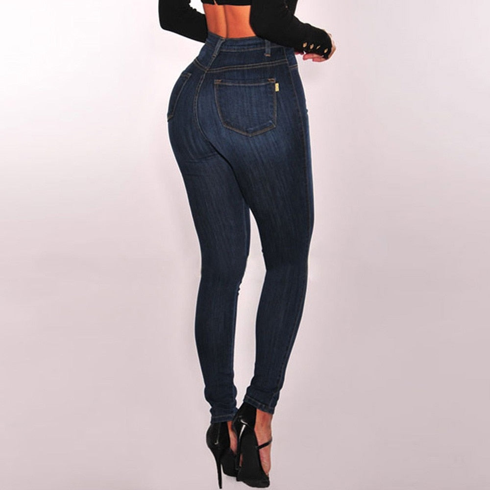 Women High Waisted Skinny Denim Jeans Stretch Slim Pants Calf Length Jeans Sexy Regular Pants Brief Sexy Attractive Hips Pants