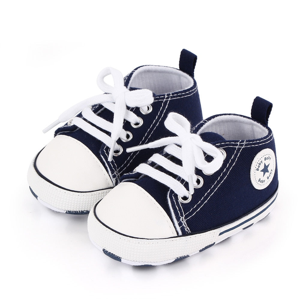 Baby Shoes Boy Girl Star Solid Sneaker Cotton Soft Anti-Slip Sole Newborn Infant First Walkers Toddler Casual Canvas Crib Shoes - The Styky Shack