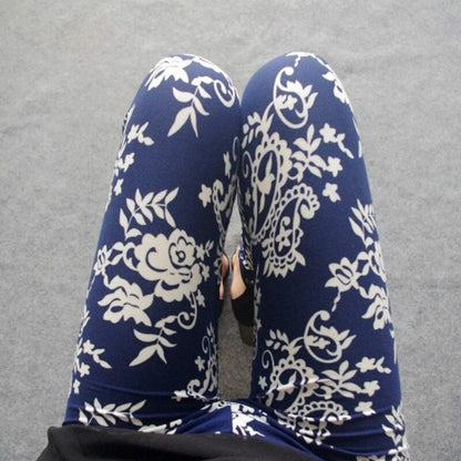 Leggings de mujer, Leggings con estampado de pintura de tinta de viento nacional, Leggings transpirables de cintura alta de verano, pantalones de mujer 