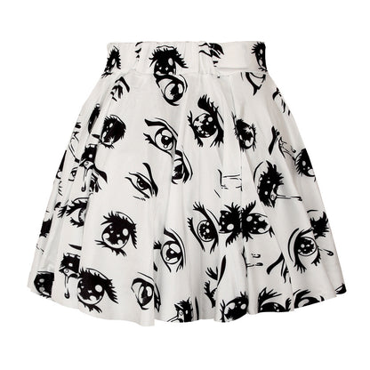 Eye Print Skirt Slim Pleated Tutu Skirt (One Size)