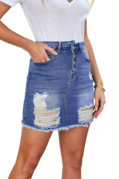 Abrasions Short Jeans Skirt