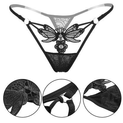 Women's Sexy Butterfly Flower Lace See Through Low Rise G-String Briefs Panties