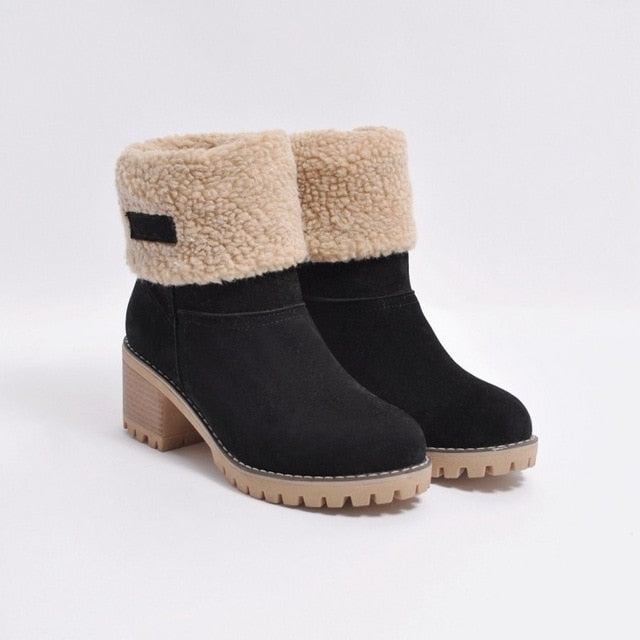 New Women Boots Winter Outdoor Keep Warm Fur Boots Waterproof Women's Snow Boots Thick Heel With Round Head Short Boot - The Styky Shack