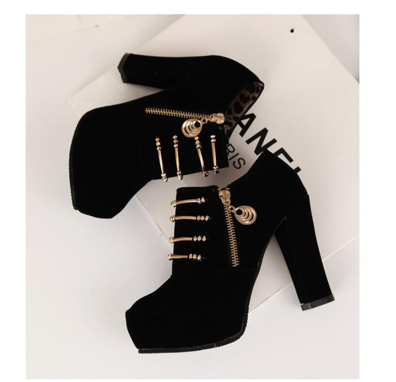 Ankle Boots Thick High Heel Pointed Toe Flock Platform