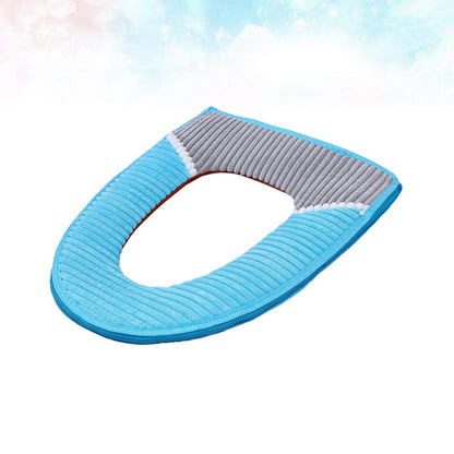 Bathroom Toilet Seat Cover Toilet Seat Sticky Buckle Corduroy Stripe Thickened Winter Warm Waterproof Bathroom Lavatory Cushion