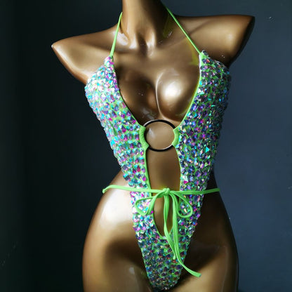 Bikini de traje de baño de discoteca con diamantes de alta gama para mujer