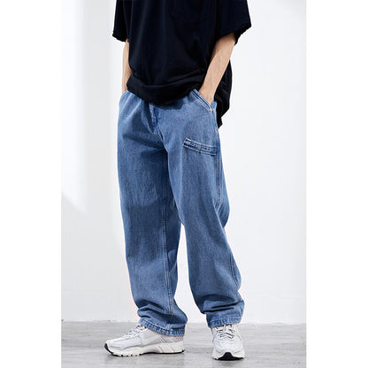 Washed Light Blue Vintage Jeans Mens Fashion Street Loose Straight Pants Old Denim Trousers Men Dad Jeans