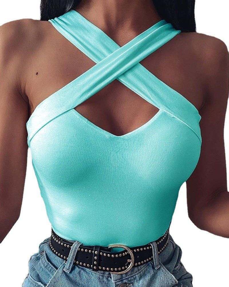 Tops de mujer Camiseta sin mangas con cuello cruzado