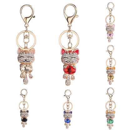 Women Lucky Cat Rhinestones Bag Hanging Keychain Key Ring Clasp Car Accessories