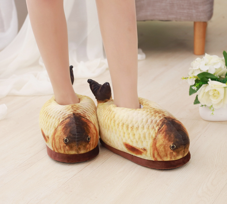 Winter Fashion Cute Fish Shape Shoes Women's Soft Short Furry Plush Home Floor Slipper