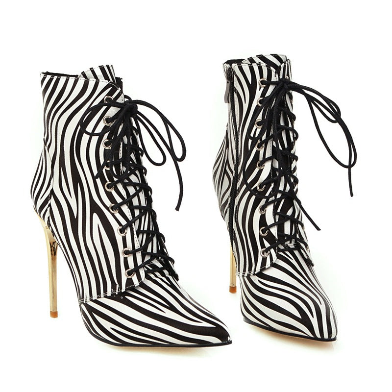 ON SALE!!! 50% OFF!!! Pointed high heel "Waves Print" Martin boots