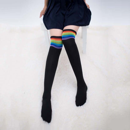 Vestido de tubo a rayas del arco iris para mujer y niña, calcetines altos hasta el muslo por encima de la rodilla, calcetines de Cosplay