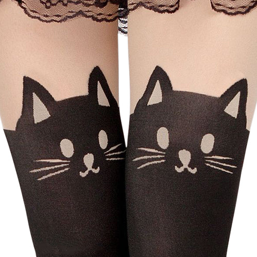 Women Sexy Cat Tail Knee High Hosiery Pantyhose Tattoo Leggings Tights