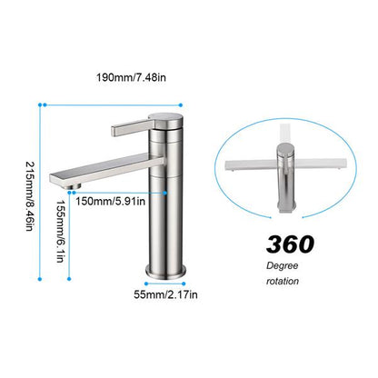 360-Degree Rotating Bathroom Basin Sink Faucet Single Handle Lavatory Water-Saving Stainless Steel Faucet