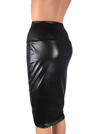 High Waist Faux Leather Pencil Skirt