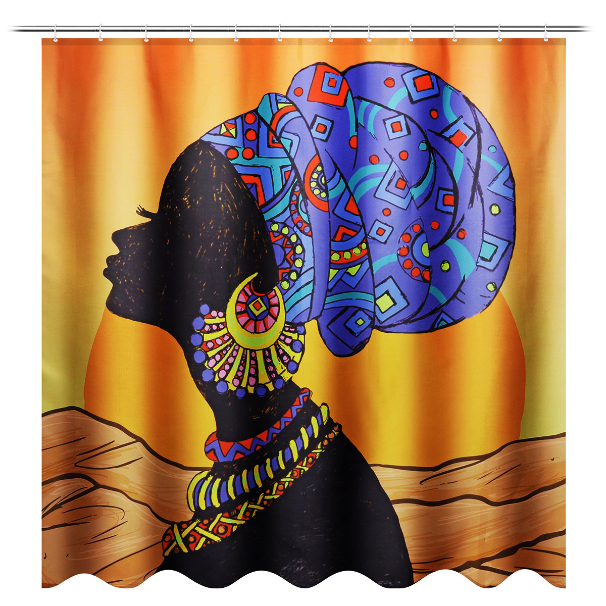 Waterproof African Baotou Woman Shower Curtains with 12 Hooks Bathroom Toilet Rug Mat Set