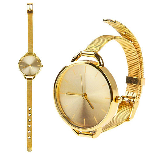 Reloj de pulsera analógico de cuarzo con correa de malla delgada ultrafina a la moda para mujer