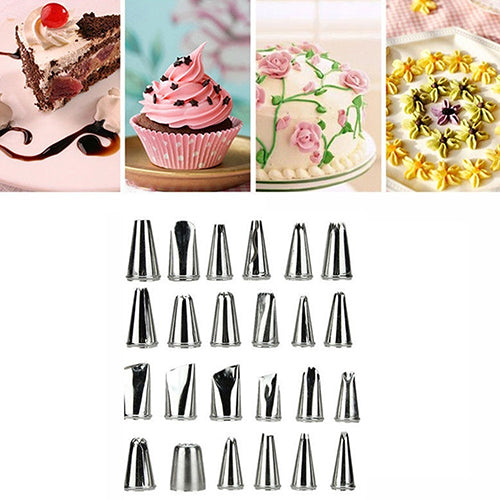 24Pcs Sugarcraft Cupcake Decorating Mould Icing Piping Flower Nozzles Pastry Tips