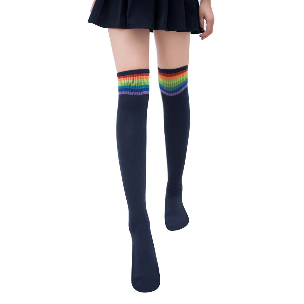 Vestido de tubo a rayas del arco iris para mujer y niña, calcetines altos hasta el muslo por encima de la rodilla, calcetines de Cosplay