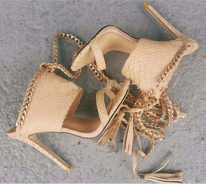 Ankle Strap Sandals Ladies Crocodile Print High Heels