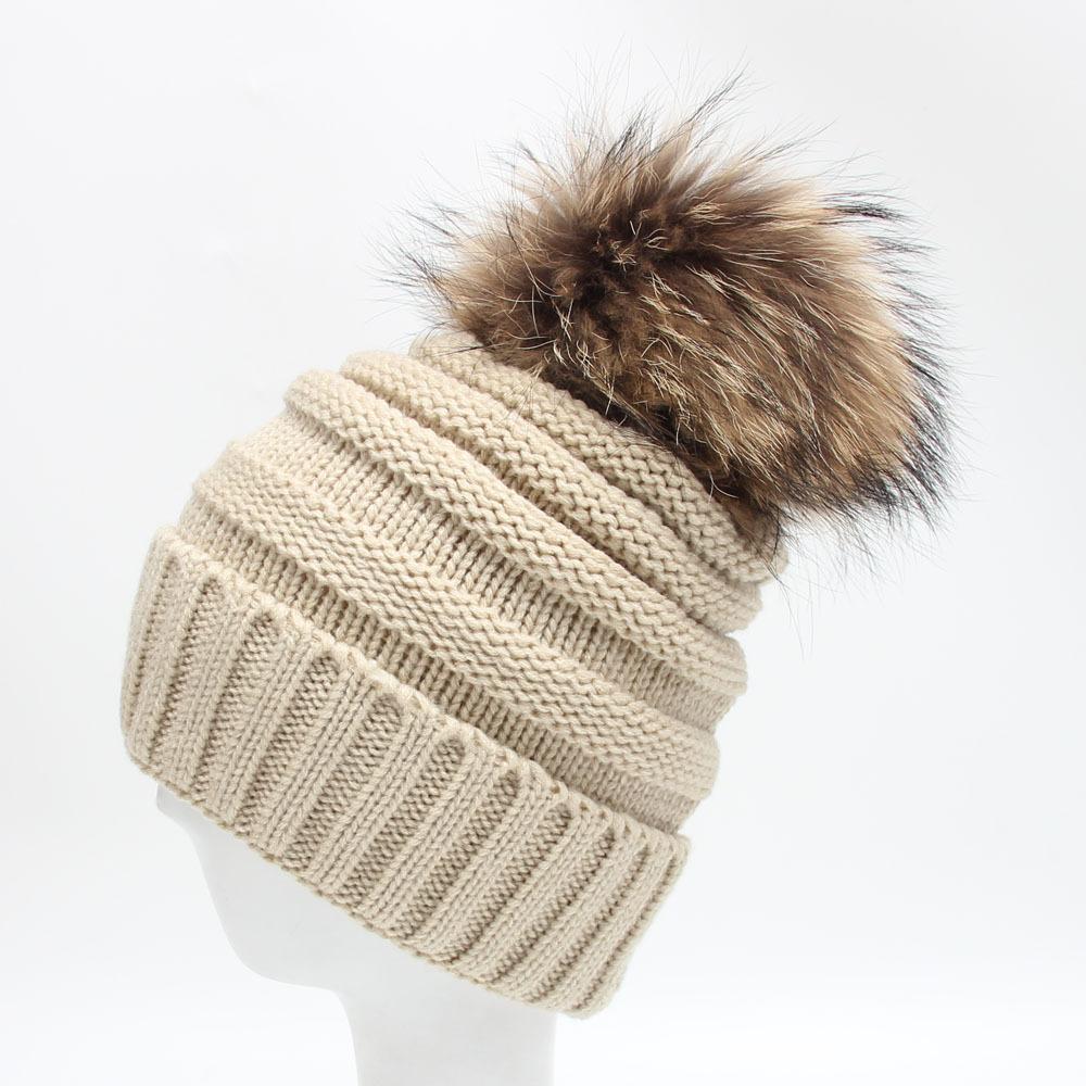 Winter Super 15cm Really Baby The Ball Raccoon Hair Decorate Wool Hats