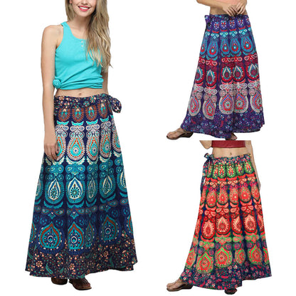 New Printed Retro Style Long Flow Skirt