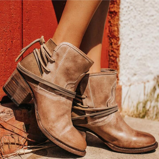 Ankle Boots Plus Size Women Retro High Heels Block Heel Shoes For Female Flock Buckle Strap Short boots woman shoes - The Styky Shack