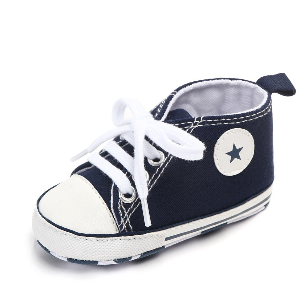 Baby Shoes Boy Girl Star Solid Sneaker Cotton Soft Anti-Slip Sole Newborn Infant First Walkers Toddler Casual Canvas Crib Shoes - The Styky Shack