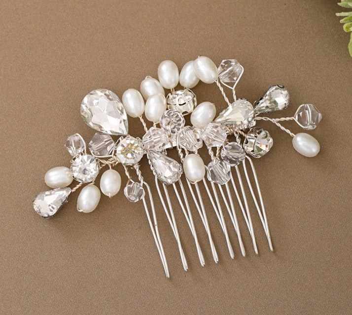 Wedding jewelry crystal pearl handmade hair comb