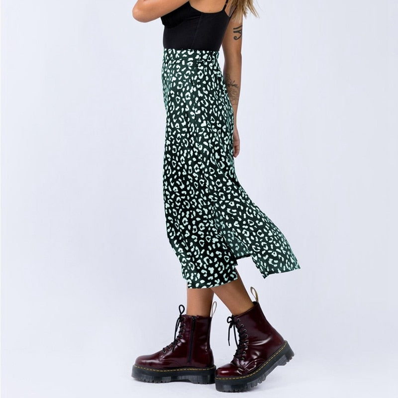 Sexy Leopard Wrap Skirt Print Chiffon Split Skirt Casual Fashion Long Skirts for Women Spring Summer Clothes Zipper Elegant