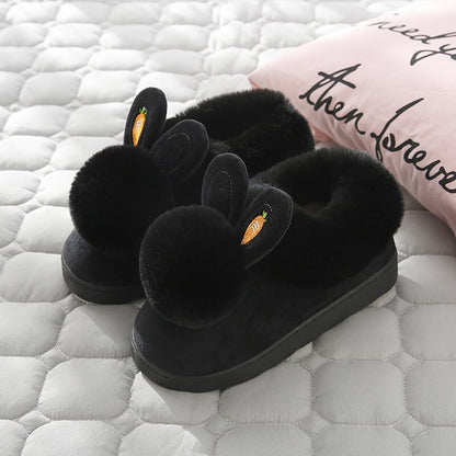 Winter Cotton Slippers Indoor Thick Bottom  Autumn Winter Warm Shoes Cute Lovely Rabbit Ear Plus Plush Slippers Shoes Women