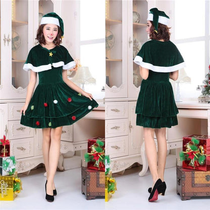 Adult Women Christmas Dress Winter Xmas Tree Deer Snowman Sexy Lolita Red Green Party Cosplay Sexy Halloween Costumes Clothes