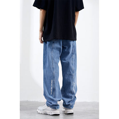 Washed Light Blue Vintage Jeans Mens Fashion Street Loose Straight Pants Old Denim Trousers Men Dad Jeans