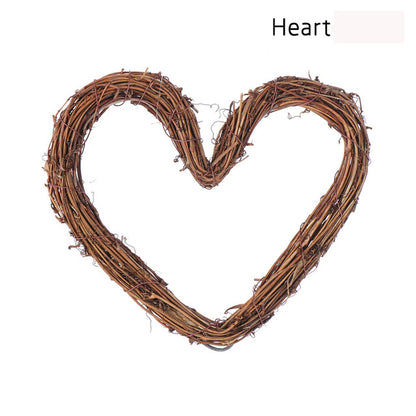 1PC Heart & Star Pattern Christmas Rattan Ring Natural Rattan Festive Shop Window Door Hanging Wreaths Home Party Decor - The Styky Shack