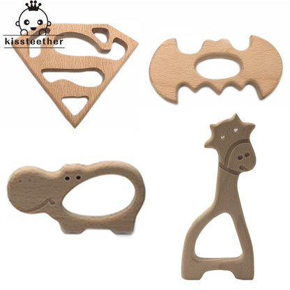 Wooden Teether Rings Natural Wood Teething Toys for Infant,Wooden Teether Animals for Toddler,Baby Soothing Pain Relief Toys