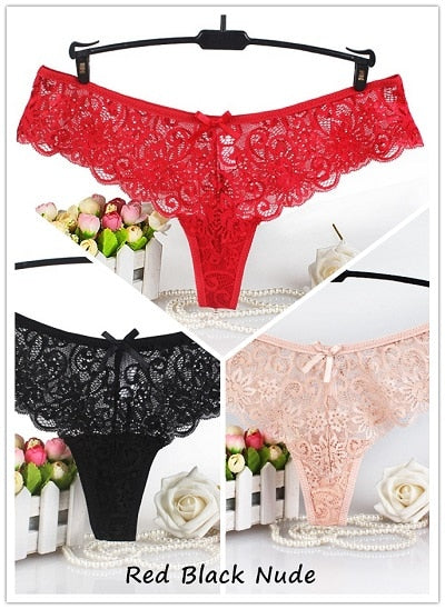 Set of 3 Sexy Lace Thong Low-Rise Panties