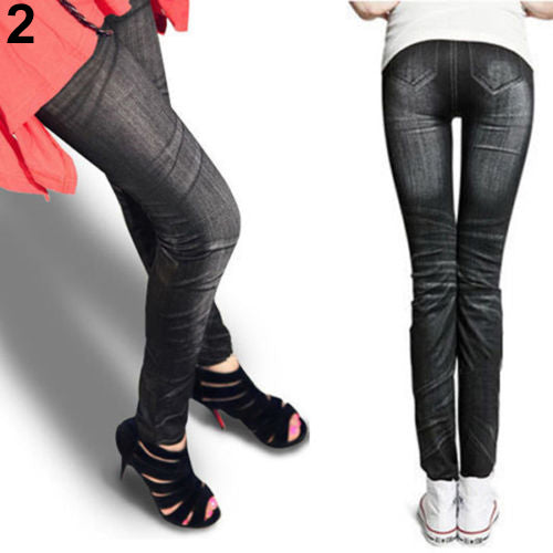 Moda mujer Sexy Slim imitación Jeans Skinny elástico Jeggings pantalones Leggings