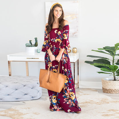 One Shoulder Print Summer Long Dress