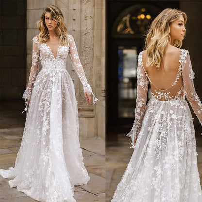 Wedding Sexy Lace Long Sleeve Evening Dress