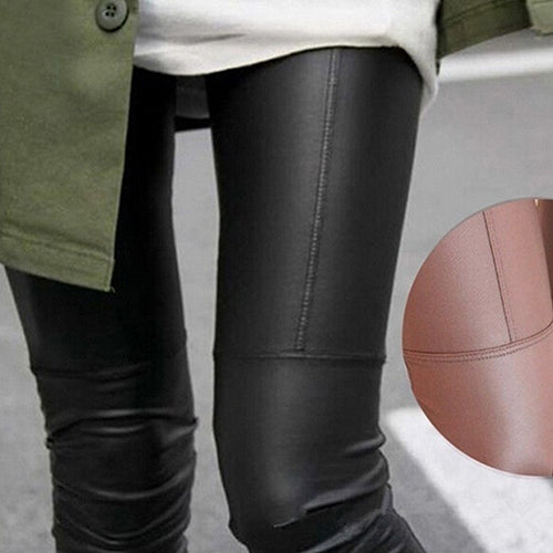 Women Chic Tight Faux Leather Pants Rock Punk Slim Fit Trousers Basic Leggings