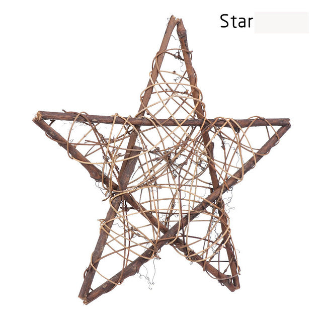 1PC Heart & Star Pattern Christmas Rattan Ring Natural Rattan Festive Shop Window Door Hanging Wreaths Home Party Decor - The Styky Shack