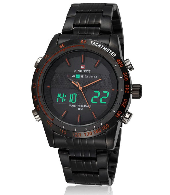 Deportes electrónicos impermeables, reloj de hombre con banda de acero