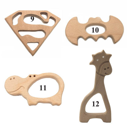 Anillos de mordedor de madera, juguetes de dentición de madera Natural para bebés, animales de mordedor de madera para niños pequeños, juguetes calmantes para aliviar el dolor del bebé 