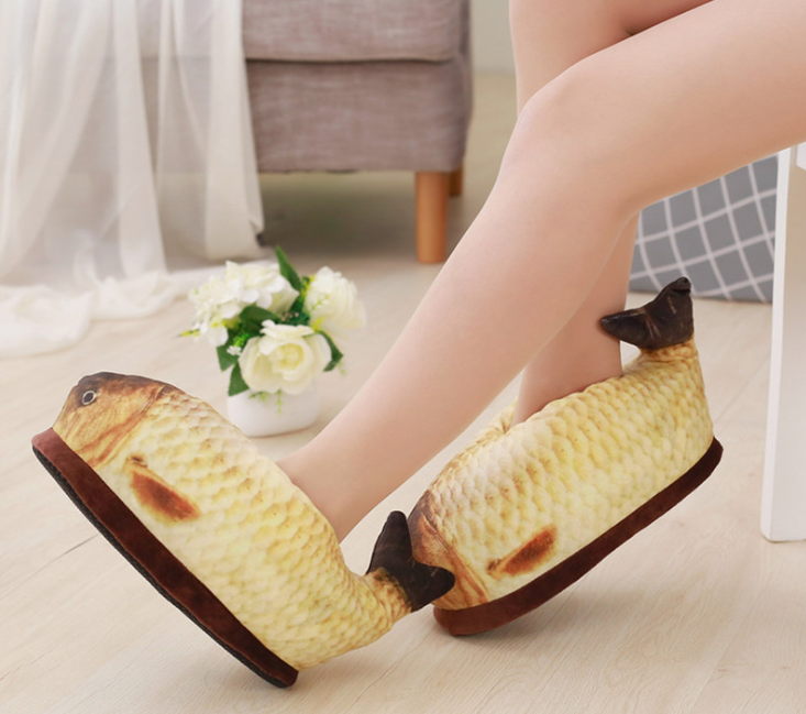 Winter Fashion Cute Fish Shape Shoes Women's Soft Short Furry Plush Home Floor Slipper