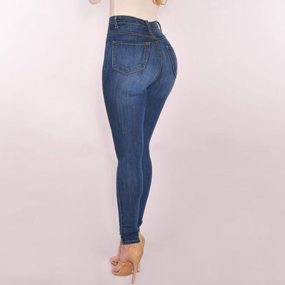 Women High Waisted Skinny Denim Jeans Stretch Slim Pants Calf Length Jeans Sexy Regular Pants Brief Sexy Attractive Hips Pants