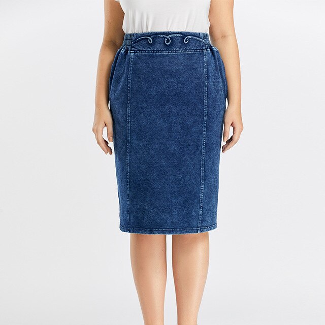 Plus Size Casual Denim Skirt High Flexibility Knitted Denim